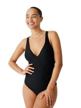 NWT J. Crew Black Plunge V-Neck Cross Back One Piece Swimsuit 8
